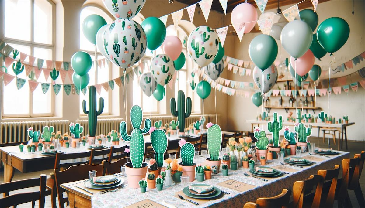 Vibrant cactus-themed bachelorette party decorations
