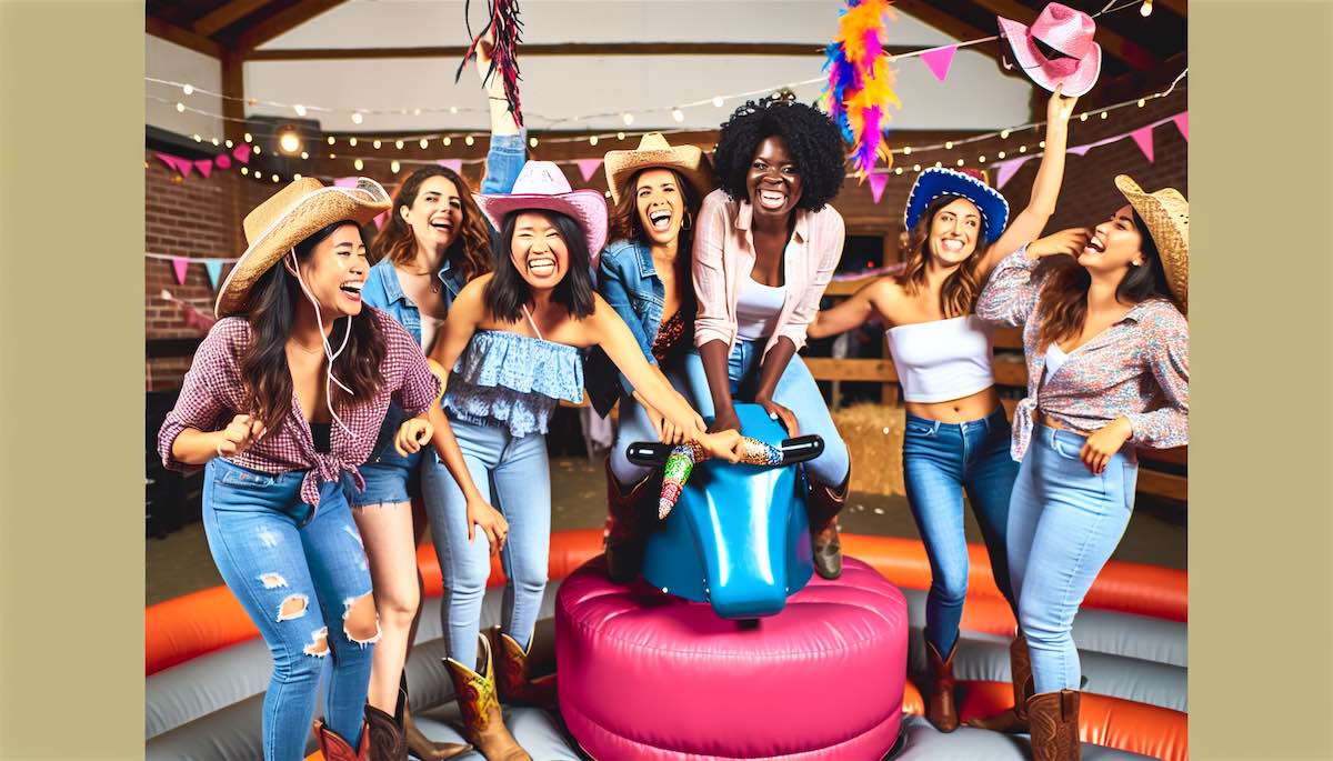 Rodeo Bachelorette Party Activities with line dancing, mechanical bull riding, and DIY cowgirl hat decorating