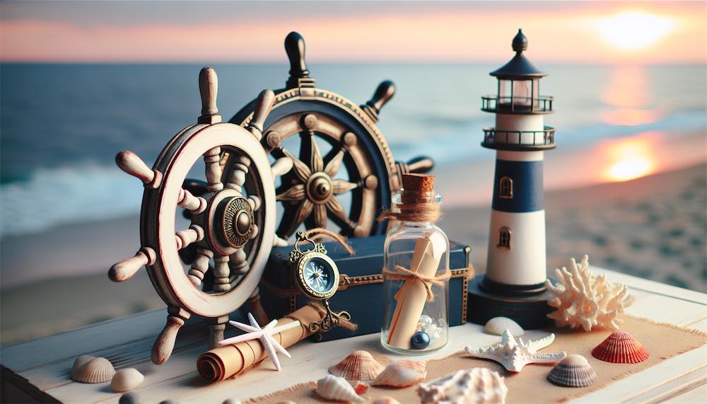 Nautical-themed decorations and color palette for a bachelorette party