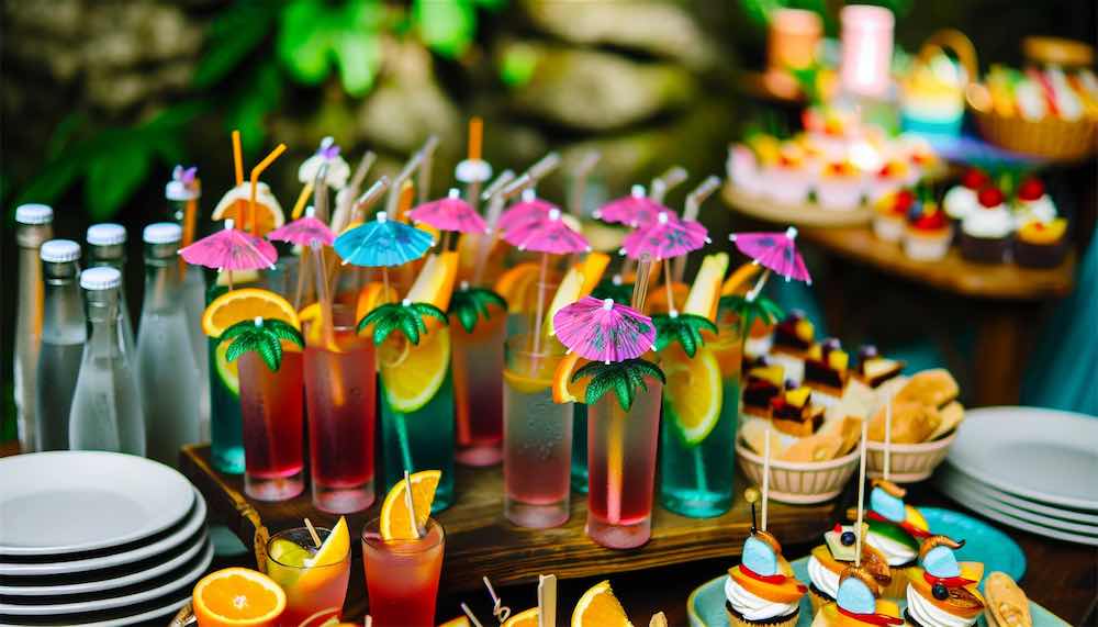 Themed cocktails and refreshments for tropical bachelorette party