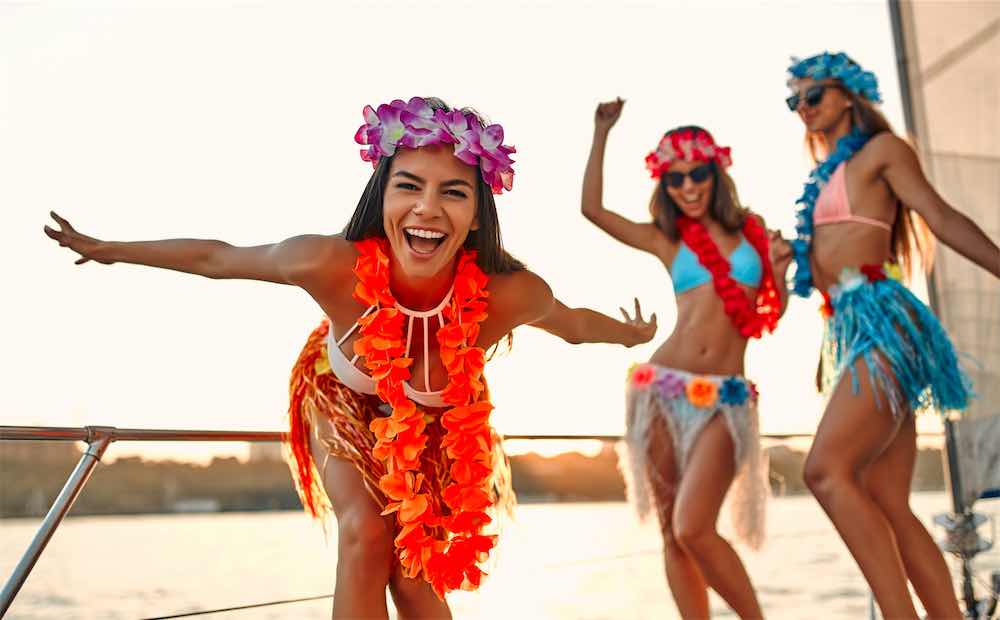 Tropical attire for the bride and crew